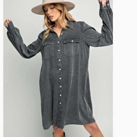 New! Easel Button Down Long Sleeve  Shirt Dress M - Picture 3 of 6
